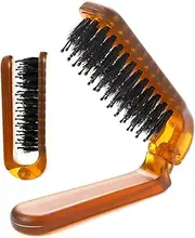 Folding Travel Hair Brush - Compact Pocket Size with Boar Bristles for Men, Women, and Kids - Ideal for Thin, Thick, Curly, Straight, Wet, and Dry Hair - Portable Amber Comb. (Amber)
