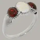 18k White Gold Natural Opal & Garnet Womens Trilogy Ring