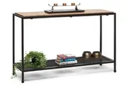 Black Iron Hallway Console Table with Distressed Wood Top