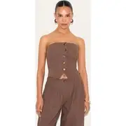 Petite Chocolate Woven Bandeau Button Up Top, Chocolate