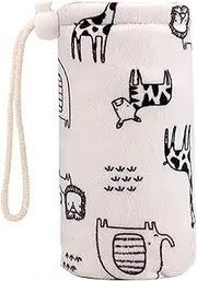 Baby Bottle Cover, Thick Lambswool Liner Baby Bottle Sleeve with Lanyard Cute Animal Pattern Drop-Proof Drinking Sleeve for Toddler Liners