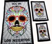 3 KASSAFINA Colorful SUGAR SKULLS DIA DE Velour Bath*Hand*Fingertip Towel NWT