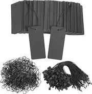 Prudiut 300 Set Black Price Tags with String Gift Tags and Safety Pins - Custom Clothing Tags, Hang Tags, Product Tags for Clothes, Crafts, Display