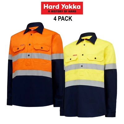 Hard Yakka Mens 4Pack Core Hi-Vis Job Site Safety Cotton Work Shirt Taped Y04615