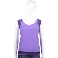 在飛比找Yahoo奇摩購物中心優惠-ALBERTA FERRETTI 紫色蕾絲拼接無袖上衣