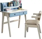 Kids Desk and Chair Set, Wooden Study Table with Storage Space, Children Writing Desk with Drawer, Suitable for Reading, Drawing and Learning (Color : Blue)