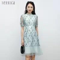 在飛比找momo購物網優惠-【JESSICA】花卉蕾絲拼接歐根紗魚尾裙擺短袖洋裝2332