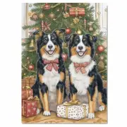 Adorable Aussie Dogs w/ Xmas Tree & Gifts Flat Rolled, Framed or Wrapped Canvas