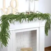 Artificial Norfolk Pine Garlands, Real Touch Winter Pine Garland, Green Artificial Greenery Garland for Table, Mantle, Wall, Indoor, Outdoor Christmas Decorations (6FT/180cm)