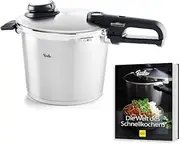[Fissler] Vitavit Premium Pressure Cooker Set (6 L, Diameter 22 cm) + Free Steamer Insert and Pressure Cooker Book, Stainless Steel Pressure Cooker, 4 Cooking Levels - Induction