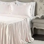 Lush Decor Blush Ticking Stripe Bedspread Vintage Chic Farmhouse Style Lightweight 3 Piece Set King