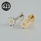 2PCS Titanium Daisy Bar Stud Flat Back Lip Labret Monroe Piercing Helix Earrings