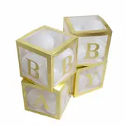 Gold Baby 4Pcs/Set LOVE BABY Balloons Box Cube Clear Gift Boxes Birthday Baby Shower Party