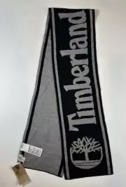 Timberland Scarf Word-mark Logo Reversible Jacquard Black/Grey OSFA Retro NEW.