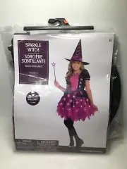 Girls Light-Up Sparkle Witch Costume, Includes Dress, Hat, And Wand Toddle 3/4 T