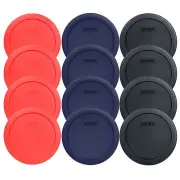 Pyrex 7201-PC 4 Cup (4) Black (4) Blue & (4) Red Round Lids 12PK for Glass Bowl