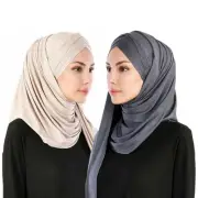 Women 2PCS Set Jersey Hijab Lightweight Soft Solid Color Instant Hijab Shawls...