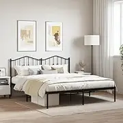 Bedroom Furniture, Metal Bed Frame Without Mattress with Headboard Black 183x203 cm King
