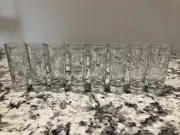 CRISA Tall Shot glasses Set Of 8.Flags Of 8 Countries Etched On Glass!AjaxTocco!