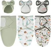 AGrape Baby Swaddle 3-Pack - 100% Cotton Ultra-Soft & Safe, Anti-Startle Sleep Sacks for 0-3 Months,Bulletin Boards, Temperature Control Stickers for Swaddle (Green)