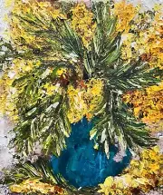 Yellow Bouquet Painting Original Floral Art Acacia Mimosa Yellow Flowers Artwork