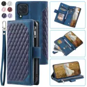 Samsung Galaxy M32 Luxury Rhombic Wallet Case,Leather Zipper Flip Card PhoneCase