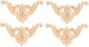 MUNEFE 4pcs Wooden Onlay Applique, Carved Wood Corner Decals, Flower Shape Unpainted Wood Decor for Furniture (8 * 8)