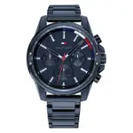 【TOMMY HILFIGER】1791789 運動風 日期星期顯示 鋼錶帶 三眼男錶 44MM 藍 台南 時代鐘錶