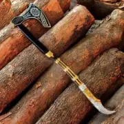 Handmade Viking Axe - Carbon Steel Blade, Wooden Handle & Leather Sheath Gift SM