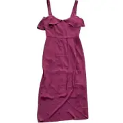 Cooper St Dress Womens 2 Mulberry Red Capulet Drape Ruffled Neckline Midi