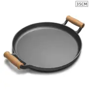 SOGA 35cm Cast Iron Frying Pan With Wooden Handle No Lid