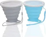 Nanaborn Silicone Collapsible Cups for Camping Travel, Small Portable Drinking Cup with Lids Reusable for Outdoor Hiking 270ml (Blue/Gray, 2 Pack)