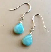 Natural Blue Larimar Briolettes Sterling Silver Sundance Charm Artisan Earrings
