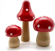 Aliotech 3Pcs Mini Mushrooms Miniature Figurines Wooden Mushrooms Fairy Garden Accessories for Micro Landscape Miniature Garden Flower Pots Bonsai Craft Decoration(Red)