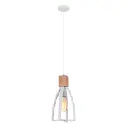 FARO Pendant Lamp Light Interior ES Matte White Convex Cone with Wood Highlight OD180mm