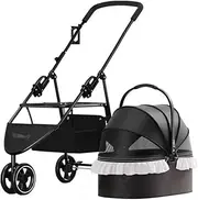 Pet Stroller Dog Stroller Cat Stroller Foldable Dog Stroller 3 in 1 Pet Stroller with Detachable Carrier Storage Basket 4 Wheels for Small Medium Dogs & Cats Dog Pram Dog Cat(Color:Black)
