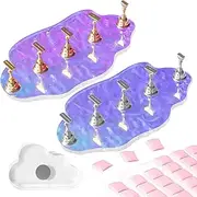 Press On Nail Stand Set - 2 Pcs Aurora Arcrylic Nail Holder for Painting Nails With A Mini Clear Nail Stand Base, Two Color Metal Nail Holders,Reusable Sticky Putty For Nail Art & Display