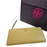 【TORY BURCH】TORY BURCH 專櫃款 圓標LOGO防刮 釦式對開長夾禮袋組 招財蜂蠟黃色(母親節)