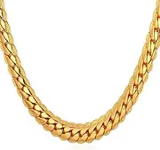 [U7] Men Women Platinum/18K Gold Plated Chain Necklace 18KGP Stamp Hip Hop Jewelry 6MM-9MM Wide Snake Curb Link Chain, 18",20",22",24",26",28",30" Length, Send Gift Box