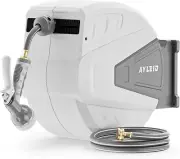 130FT Retractable Garden Hose Reel with 9-Function Nozzle - Grey