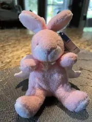 Soft Dreams Bunny Pink Plush Little Angel Baby Lovey Rattle White Satin Wings￼