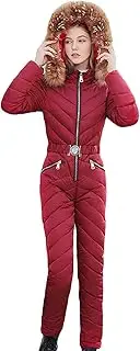 [Generic] Women Winter Onesies Ski Suit Lightweight Warm Windproof Rain Snow Coat Fur Collar Ski Jumpsuit Snowsuit With Fur Hood (XX-Large,Red), Red, XX-Large