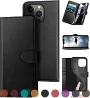 DuckSky for iPhone 14 Pro 6.1" Genuine Leather Wallet case 【RFID Blocking】【4 Credit Card Holder】【Real Leather】 Flip Folio Book Phone case Protective Cover Women Men for Apple 14Pro 5G case Black