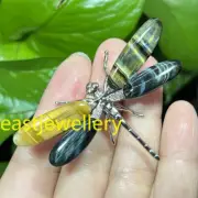 Natural Blue Yellow Tiger’s Eye Dragonfly skull Quartz Crystal Hand DIY Skull1PC