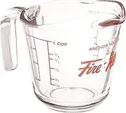 Anchor Hocking Glass Measuring Jug with Handle, Small, Clear, 1-Cup Capacity – Easy-to-Read Red Measuring Guide in Cups, Millilitres, & Ounces | Tough Tempered Glass | 5.25x3.5x3.75 inches