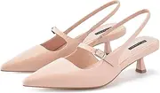 [MIRAAZZURRA] Slingback Kitten Heels Pumps Pointed Toe Patent Leather Low Heel Slip On Dress Shoes with Buckle Strap for Dating Party Working