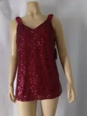 VNCE CAMUTO Tank Top Small wine red embellished Sparkle Shine Party NWT