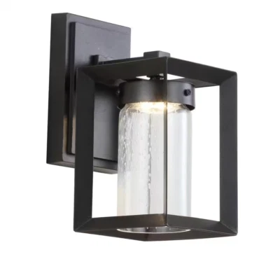 JONATHAN Y Nate 9.7 in. Black Integrated LED Modern Wall Sconce Bubble Glass