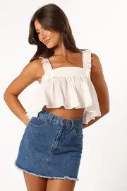 [PUP4] Raye Ruffle Strap Top - White XL White