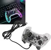 Wired Gaming Controller, PC Game Controller Joystick with Dual-Vibration Turbo, 6 Axes Gyroscope RGB Light Transparent Gamepad for PS3 PC